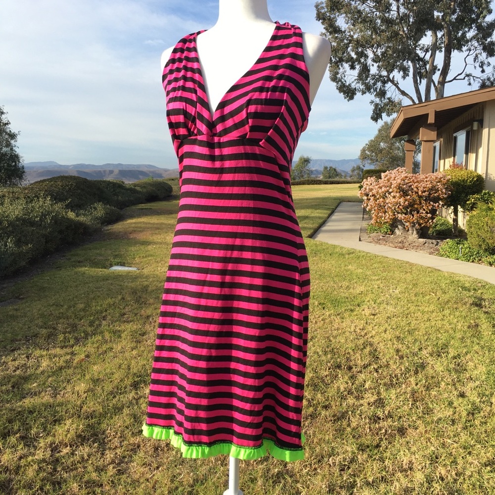 Pink and black striped dress.
